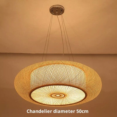 Woven chandelier with a diameter of 50cm on a beige background