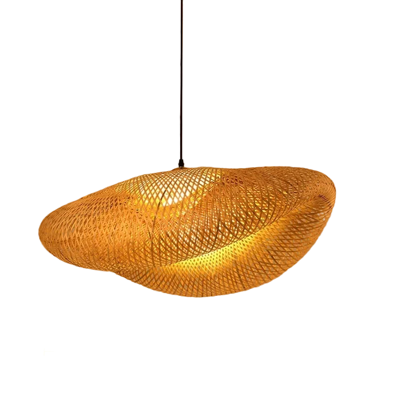 Woven pendant light on a white background