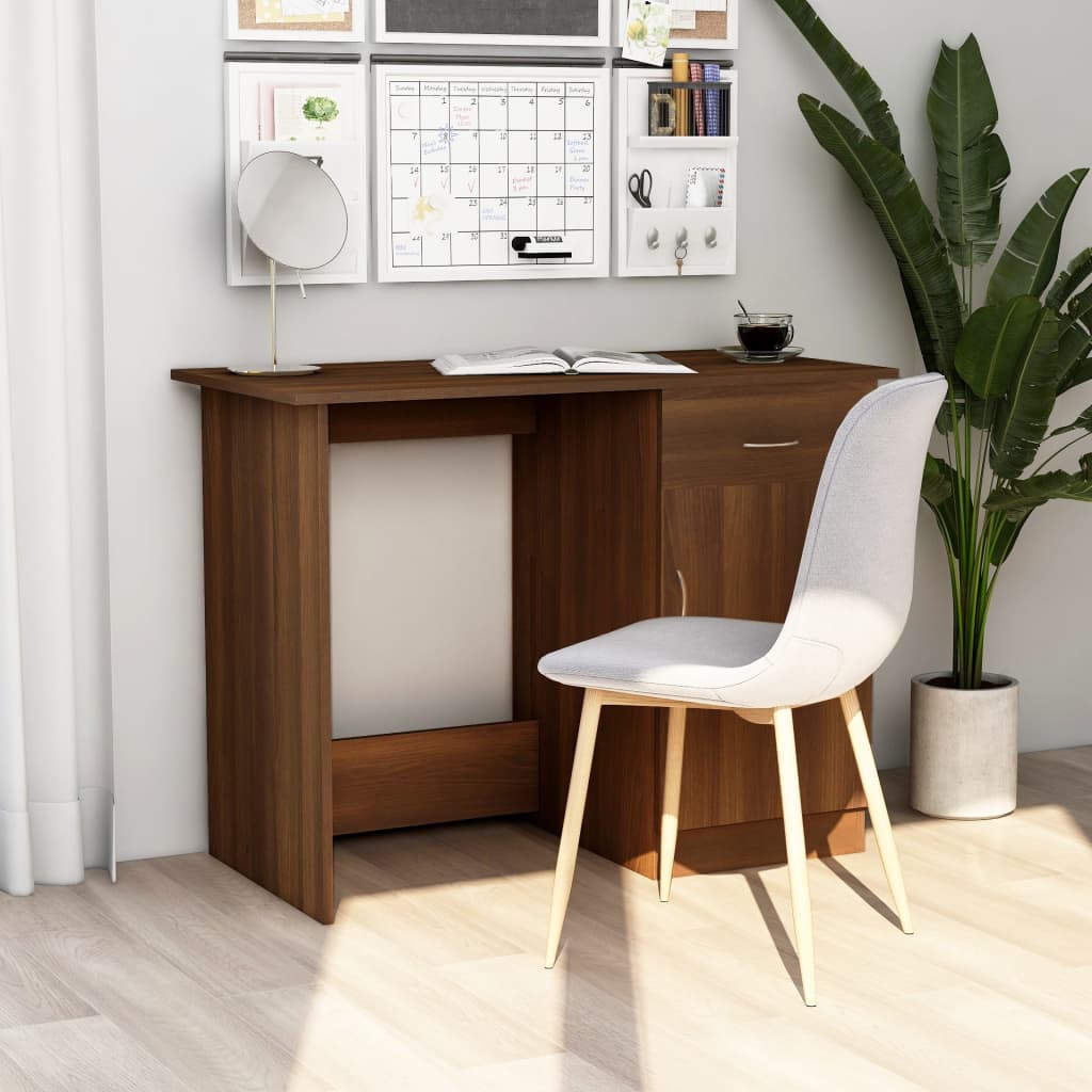 Writing Desk with Cabinet Boho Style brown