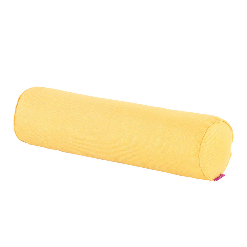 Yellow cylindrical pillow on a white background