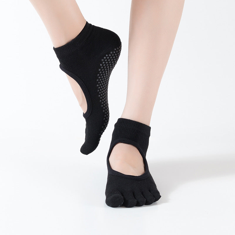 black Yoga Five Toe Grip Socks