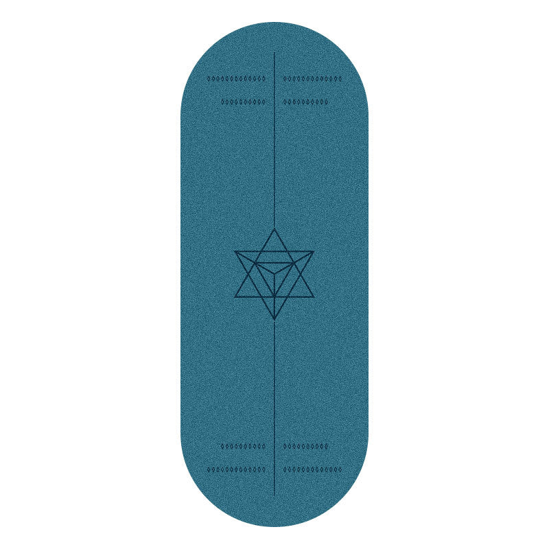 Yoga mat with measurements on a wooden floor
