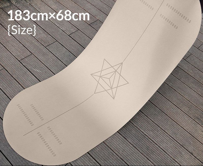 Yoga mat with measurements on a wooden floor