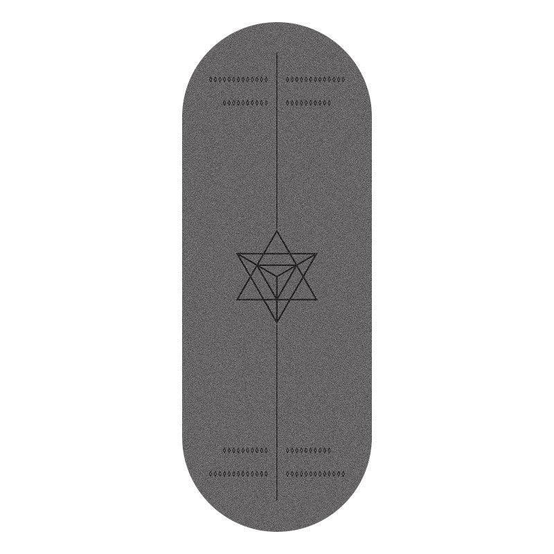 black  Yoga mat with measurements on a wooden floor