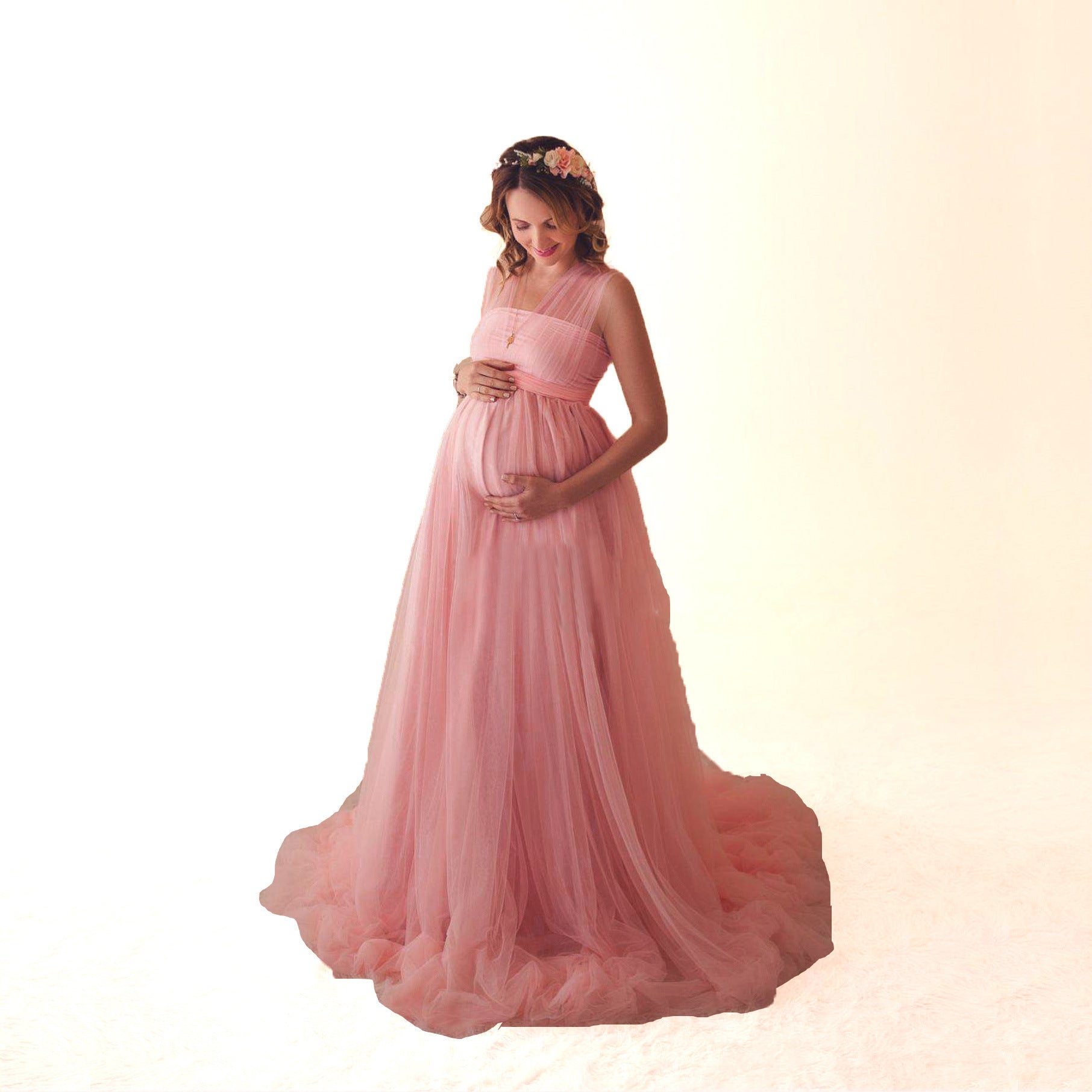 Tulle Floor-Length Maternity Gown