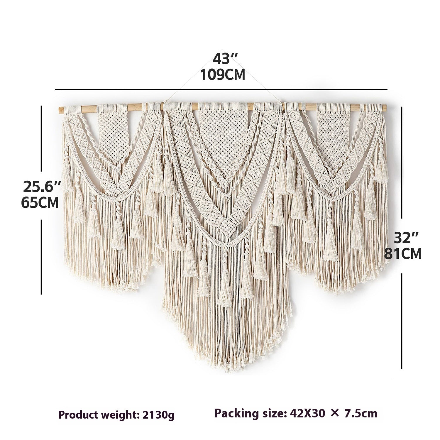 Large Beige Bohemian Wall Macrame