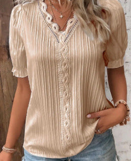 beige Boho Chic Shiny Satin Top Blouse