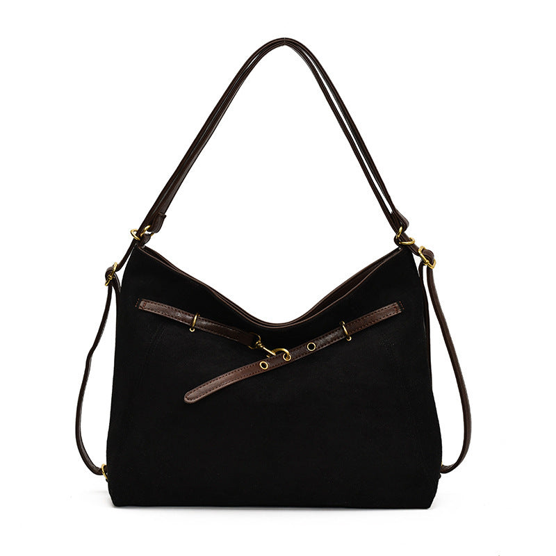 black Bohemian Suede Buckle Shoulder Bag
