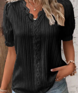 black Boho Chic Shiny Satin Top Blouse