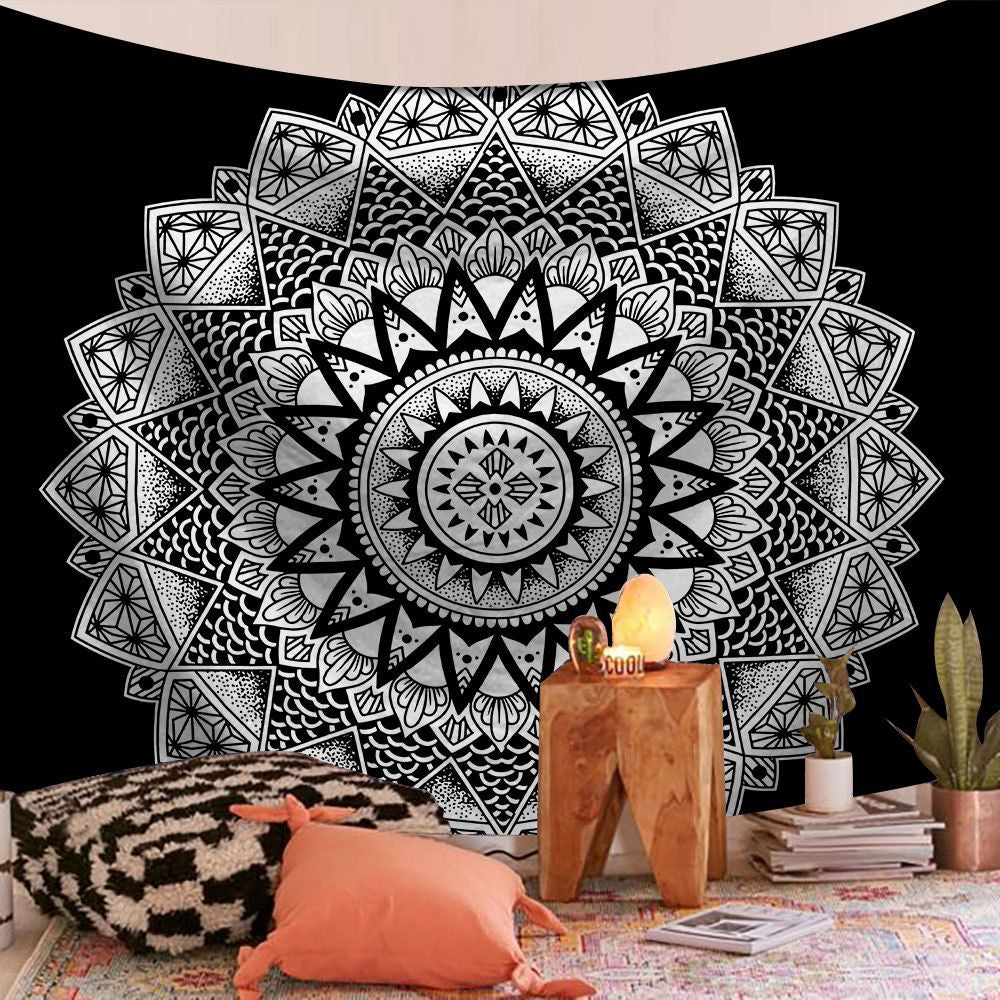 black Hippie Mandala Tapestry