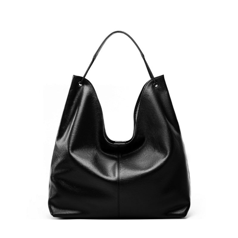 black Large Boho Leather Tote Bag