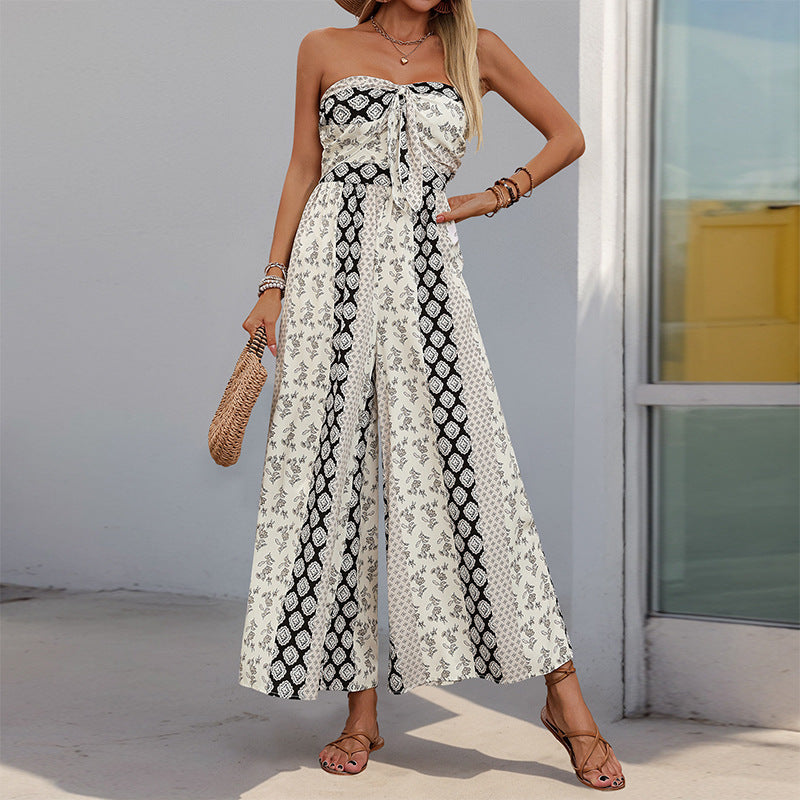 black white Boho Chic Printed Jumpsuit