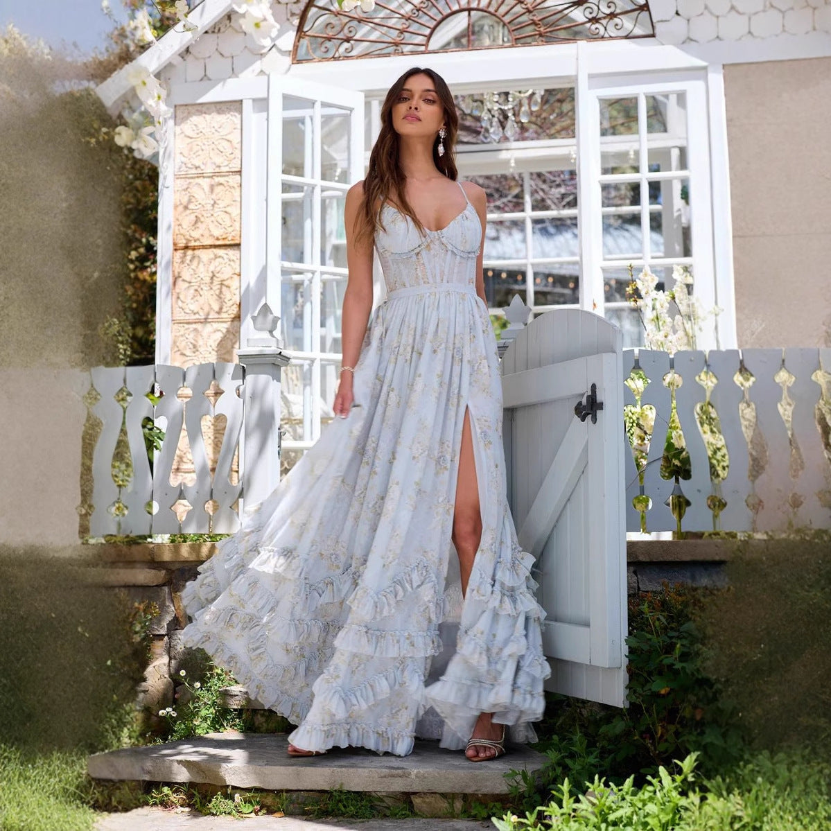 Boho Floral Corset Tulle Prom Dress