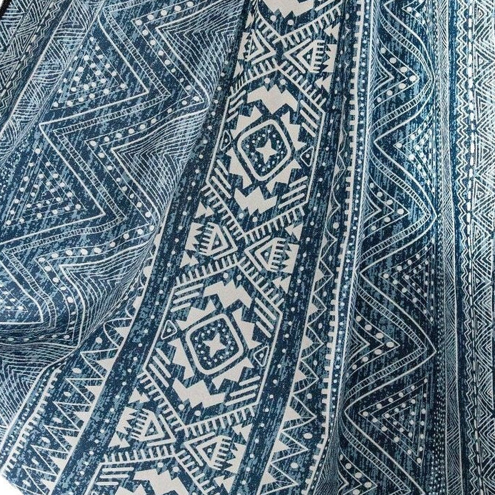 Boho Printed Blue Curtain with Tassels