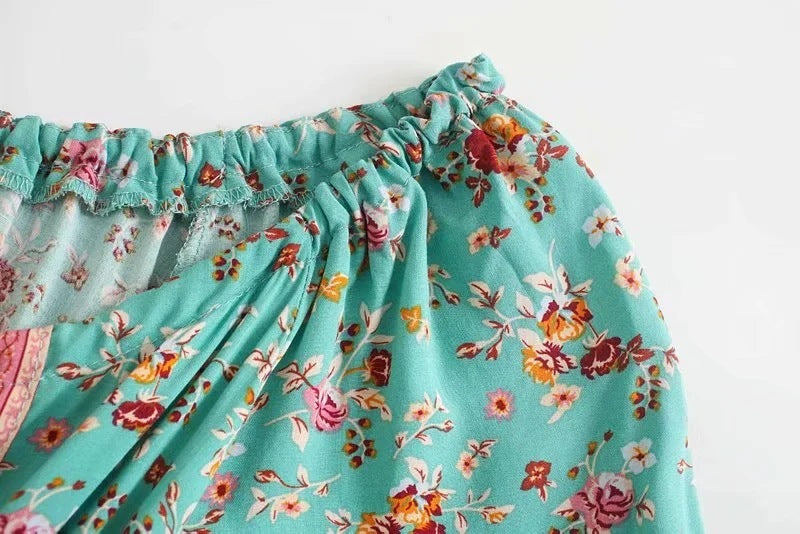 blue Boho Short Sleeve Maxi Dress