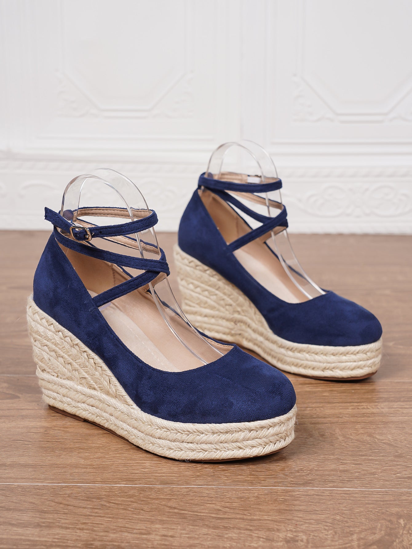 Boho Woven Wedge Heels blue