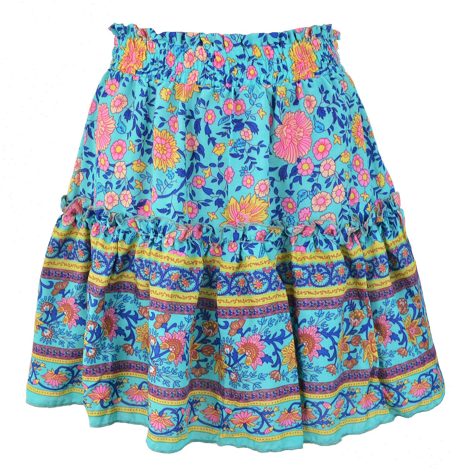 blue Colorful Floral Boho Mini Skirt