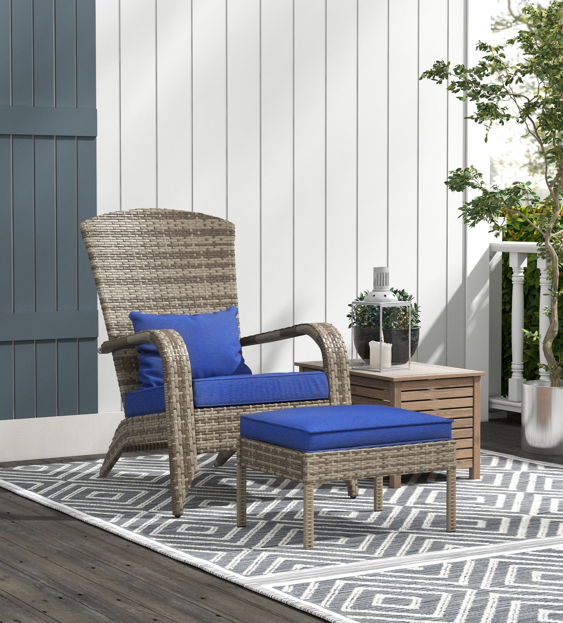 Outdoor Chair with Footstool and Cushions