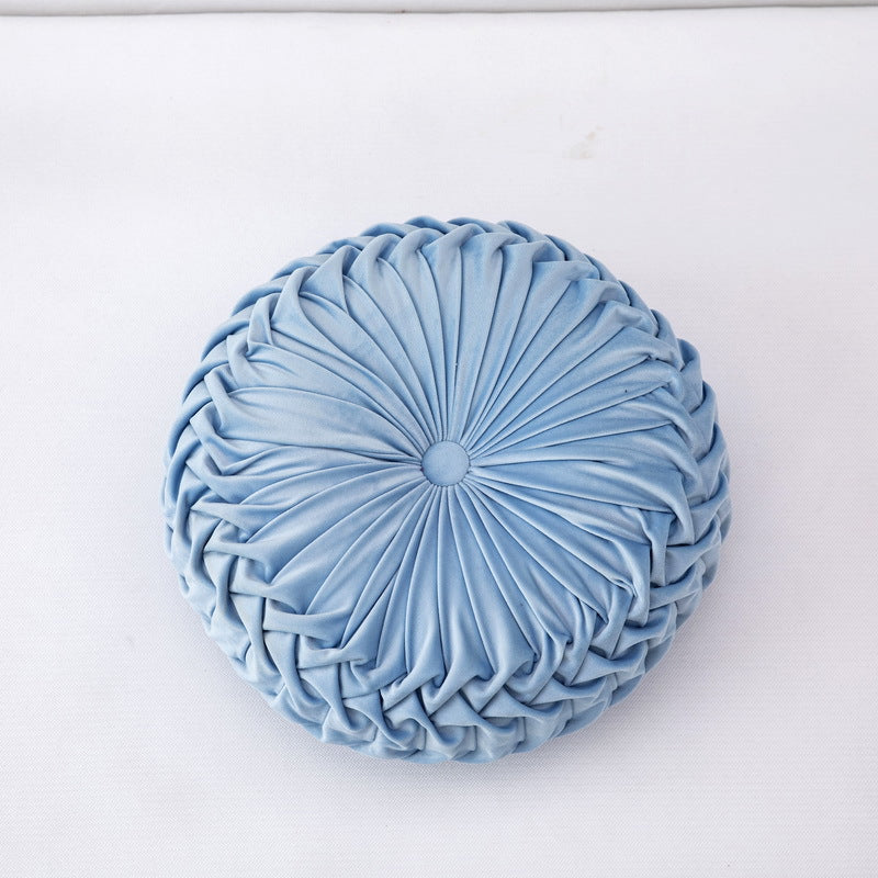 blue Round Velvet Silk Throw Pillow