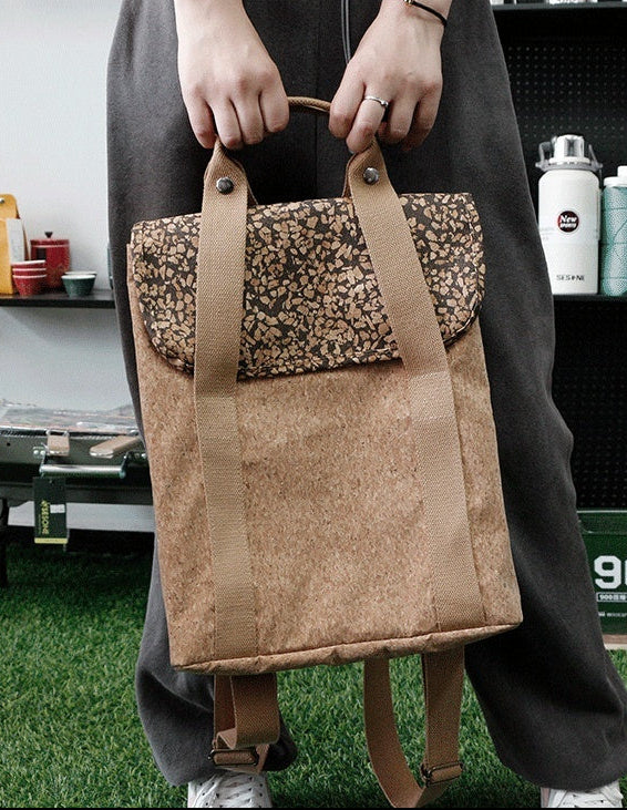 bohoBeige Cork Backpack for Women with Floral Pattern