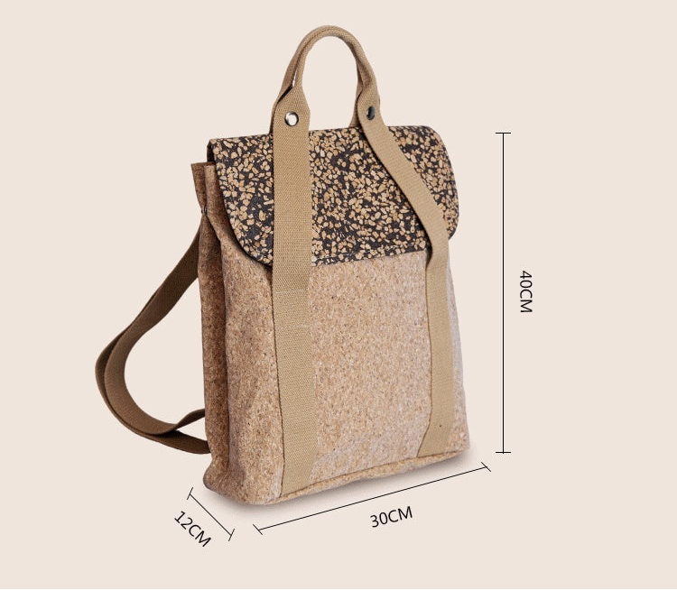 Beige Cork Backpack for Women with Floral Pattern