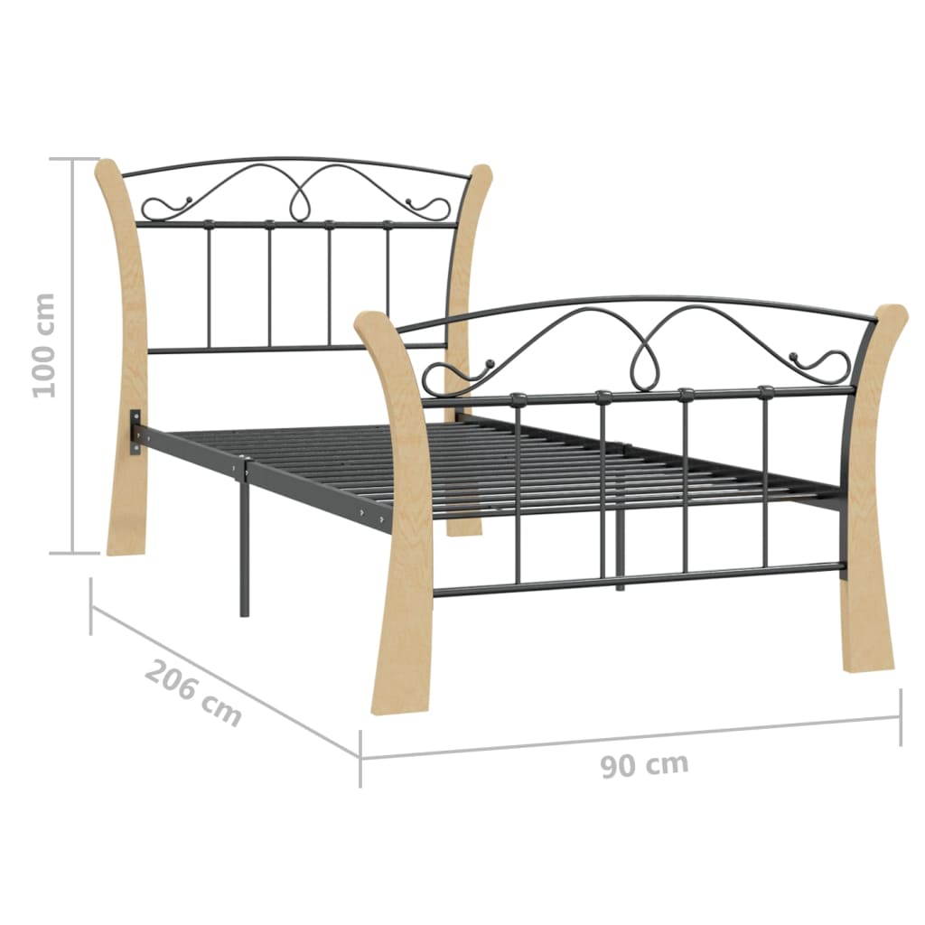 Boho Black Metal Bed Frame with Wood boho