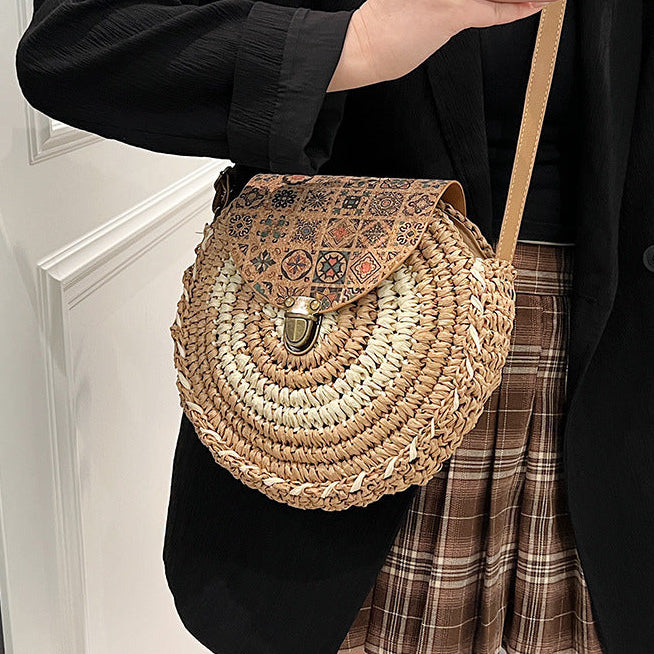 boho Round Rattan Boho Crossbody Bag