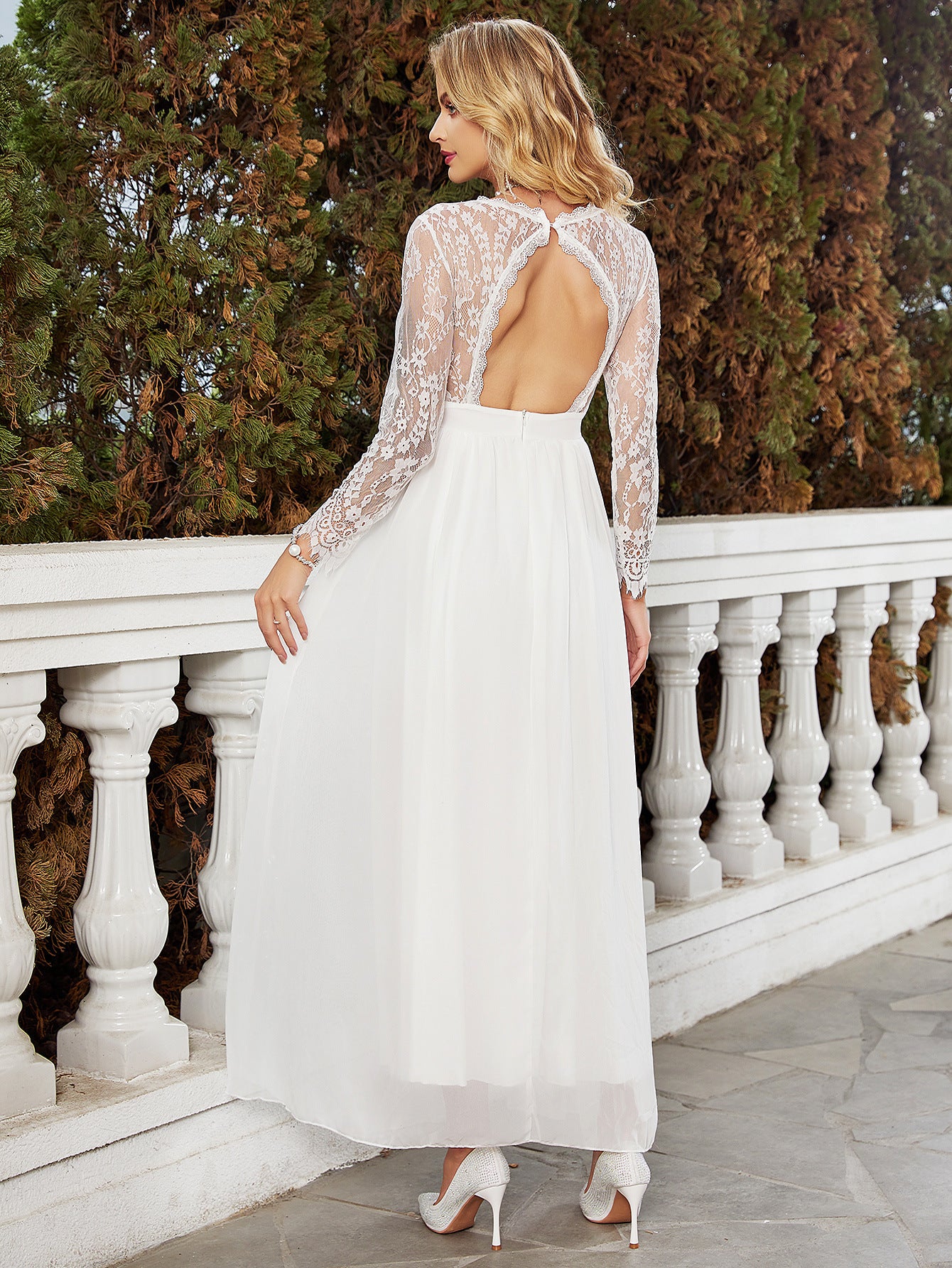 boho White Minimal A-Line Long Sleeve Wedding Dress