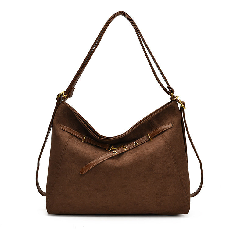 brown Bohemian Suede Buckle Shoulder Bag