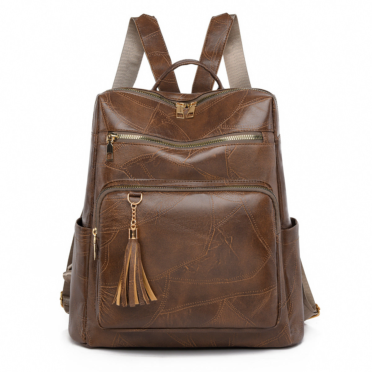 Large Boho Backpack with Tassel Zipper Vegan Leather