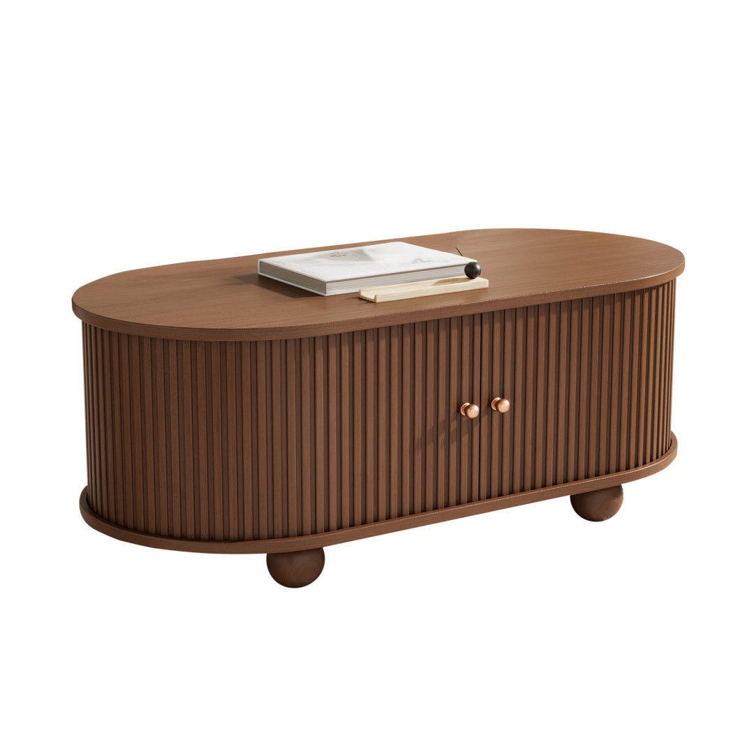 Dark Brown Oval Table with Storage Space