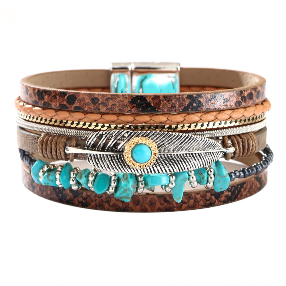 brown Vegan Croc Leather Bracelet Stack