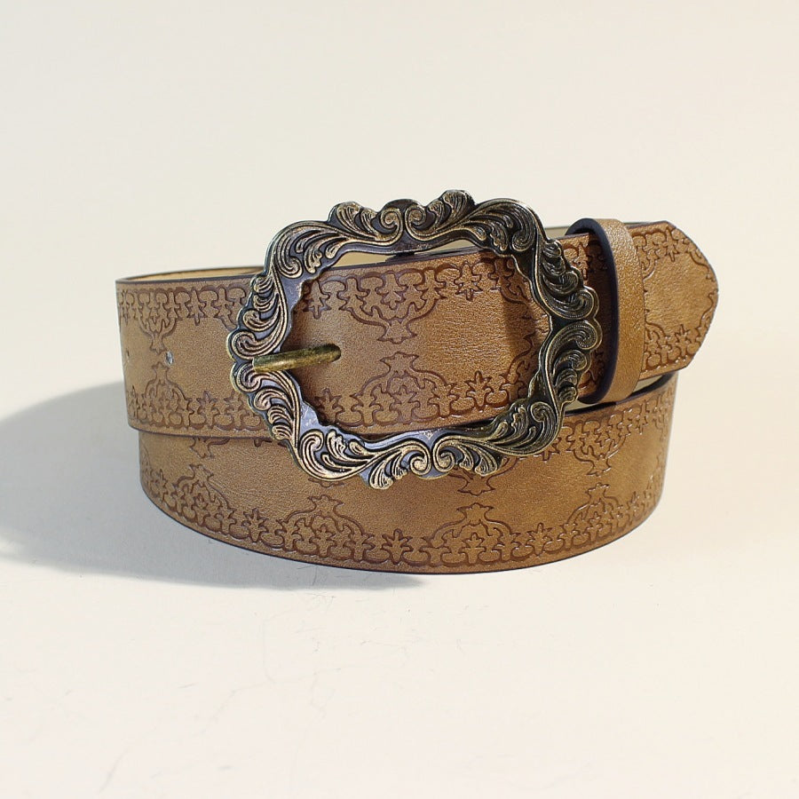 brown Vegan Leather Casual Buckle Belt Bohemian Style