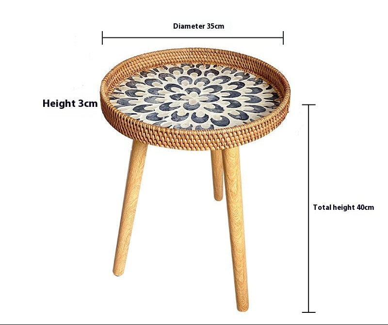 Small Wooden Rattan Bohemian Table