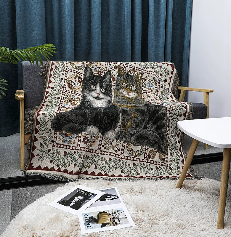 cat Bohemian Floral Blankets