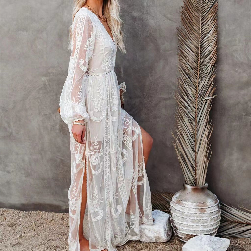 White Affordable Lace Boho Wedding Dress