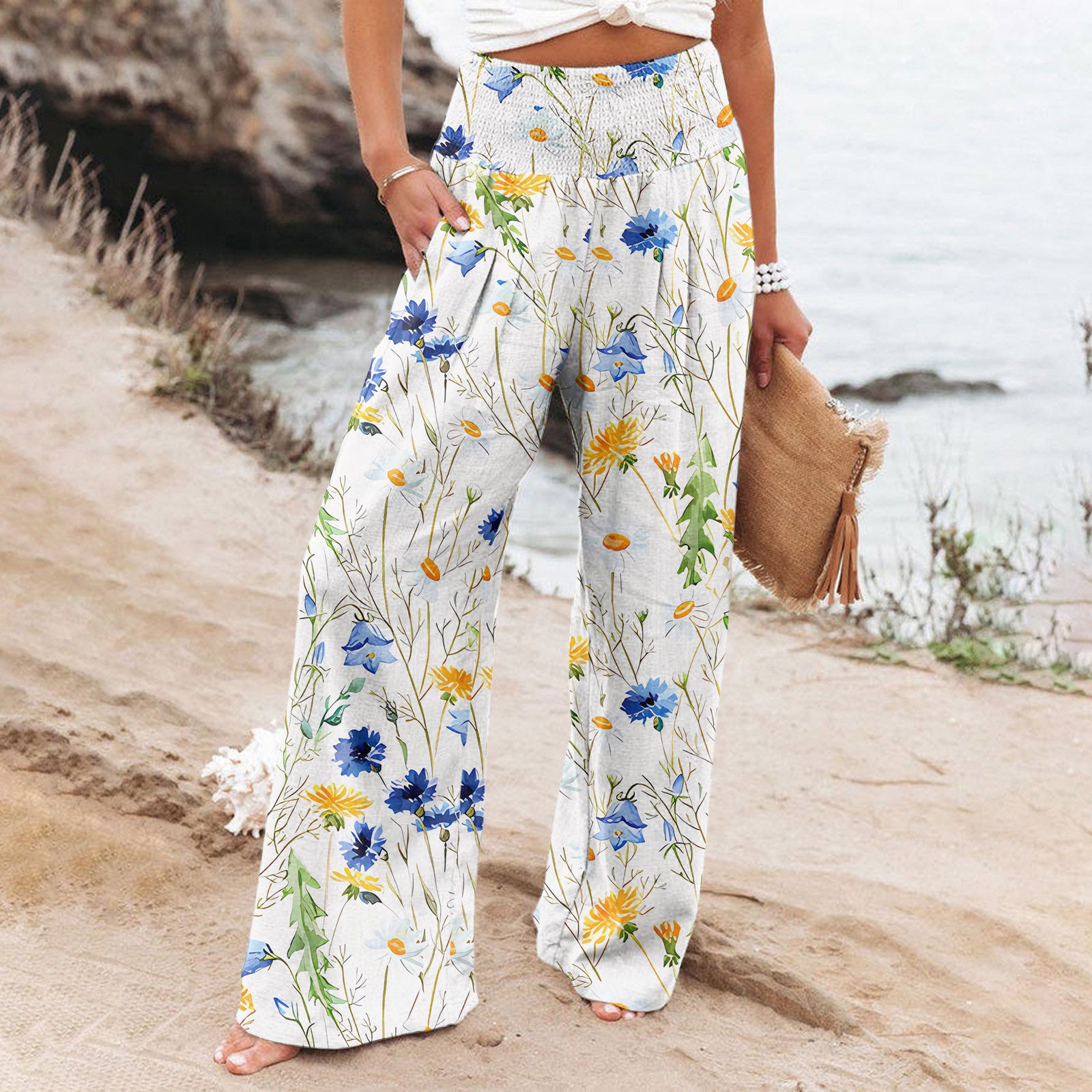 cottagecore Elastic Waist Boho Pants Loose Fit