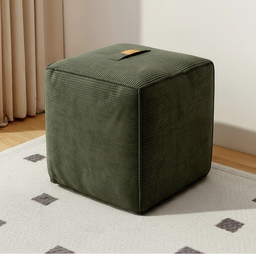 Corduroy Storage Ottoman Cube with Holder