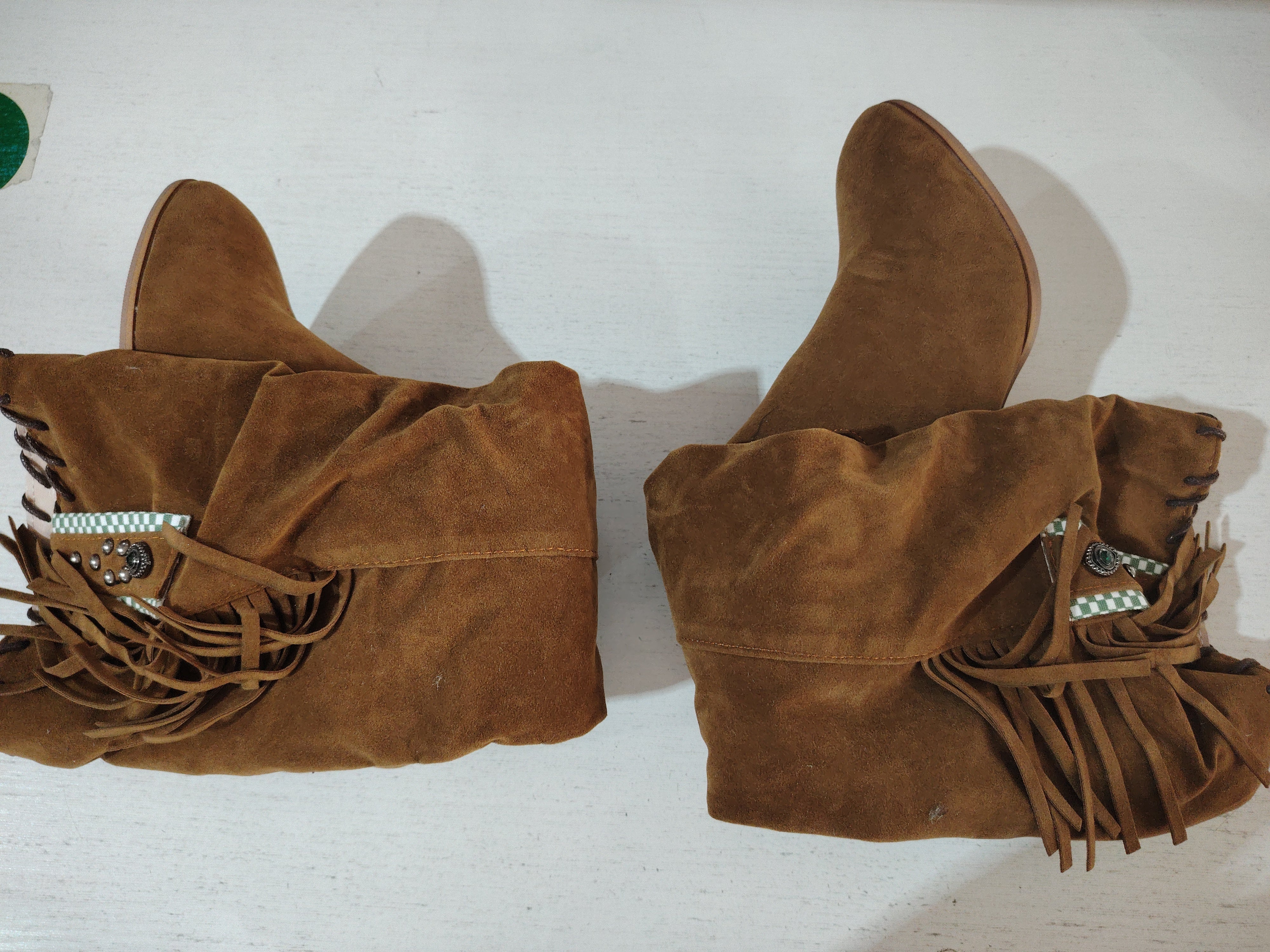 Boho Fringed Velvet Boots with Chunky Heel