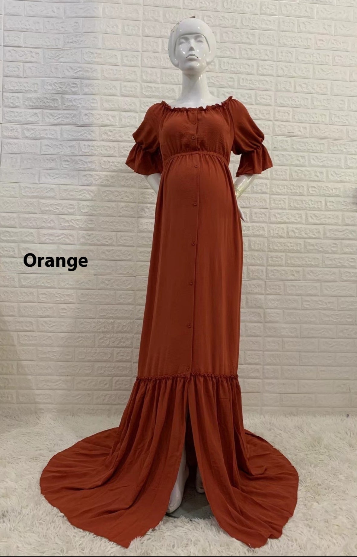 dark orange Button Up Maternity Dress