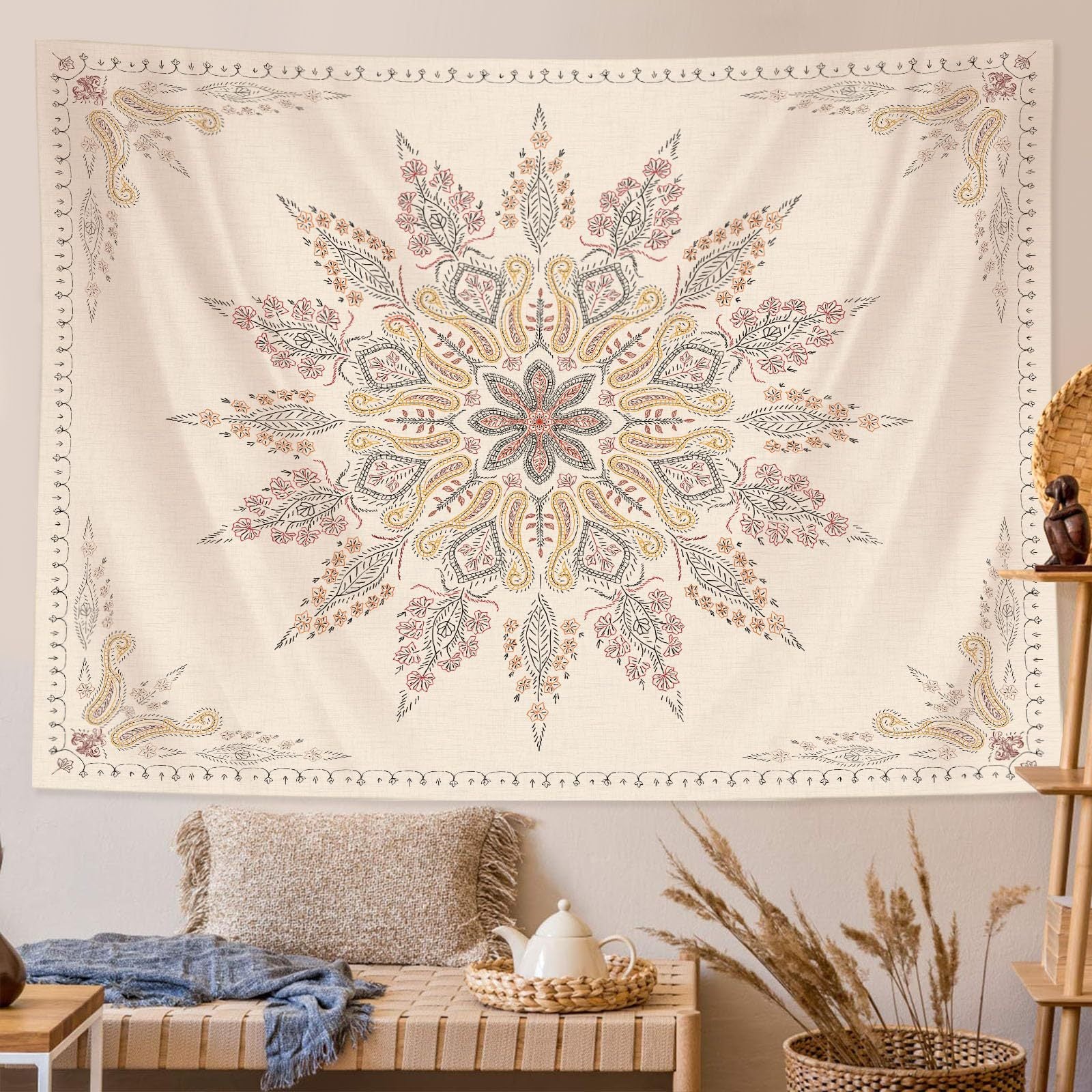 Beige Floral Wall Tapestry