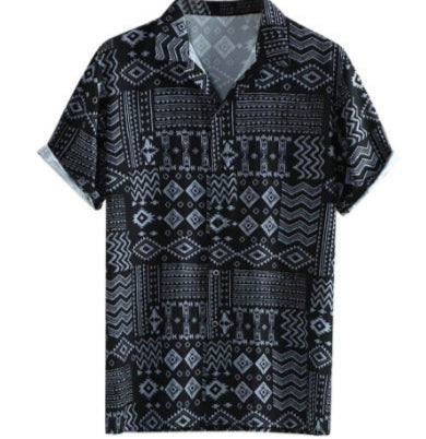 gray Black Printed Short Sleeve Shirt for Men