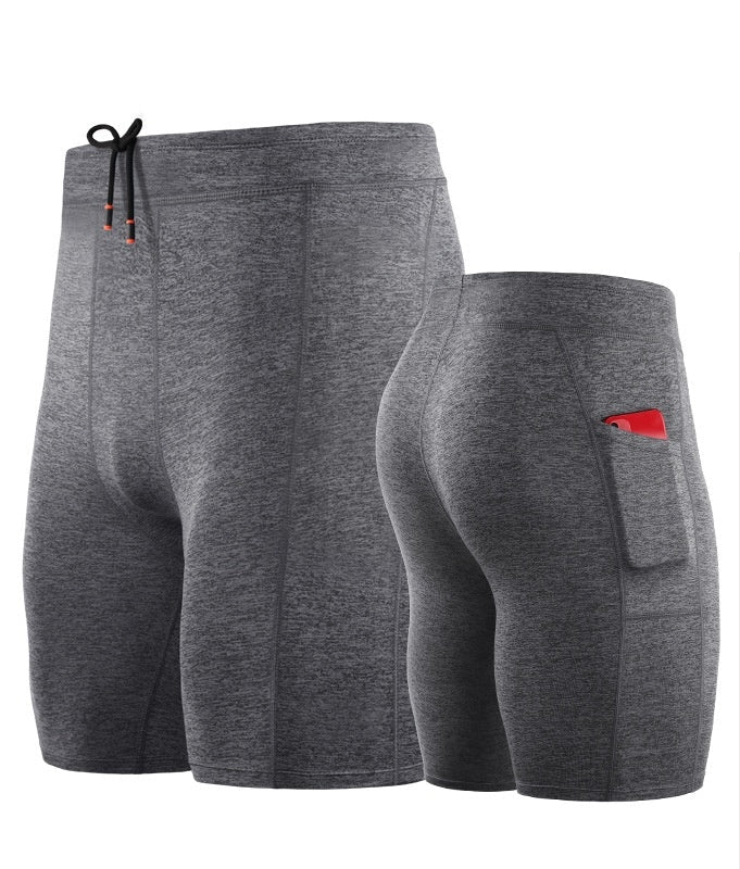 Gray shorts with a red pocket on a white background