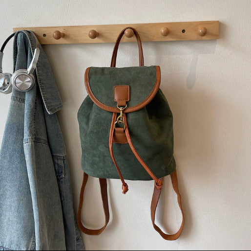 green Boho Suede Backpack Bag