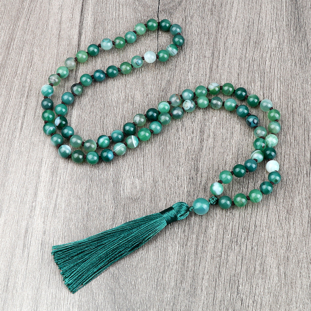 green Bright Colored Mala Beads with Tassel 6mm