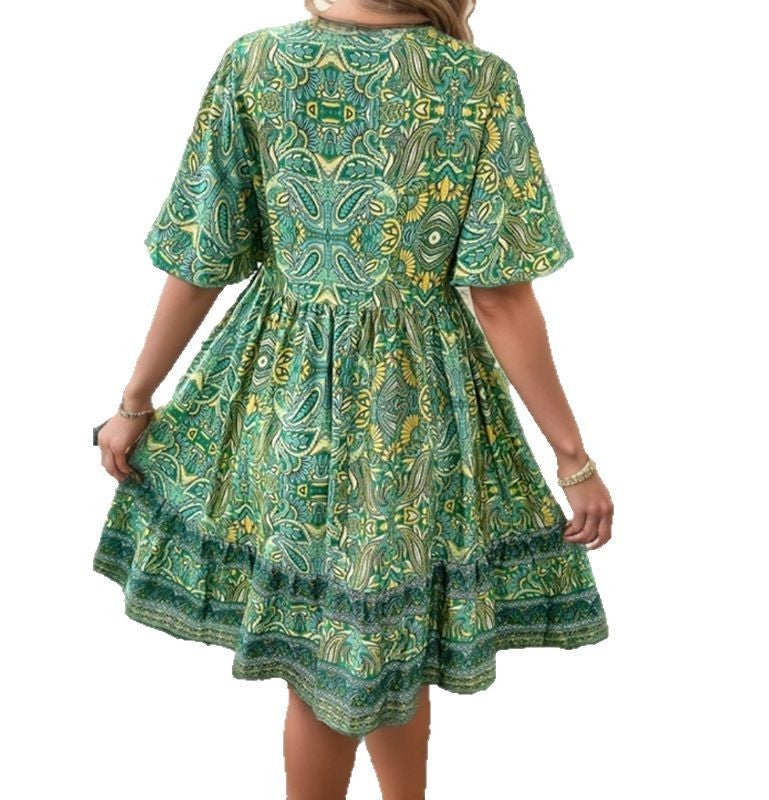 green Exotic Bohemian Short Dress