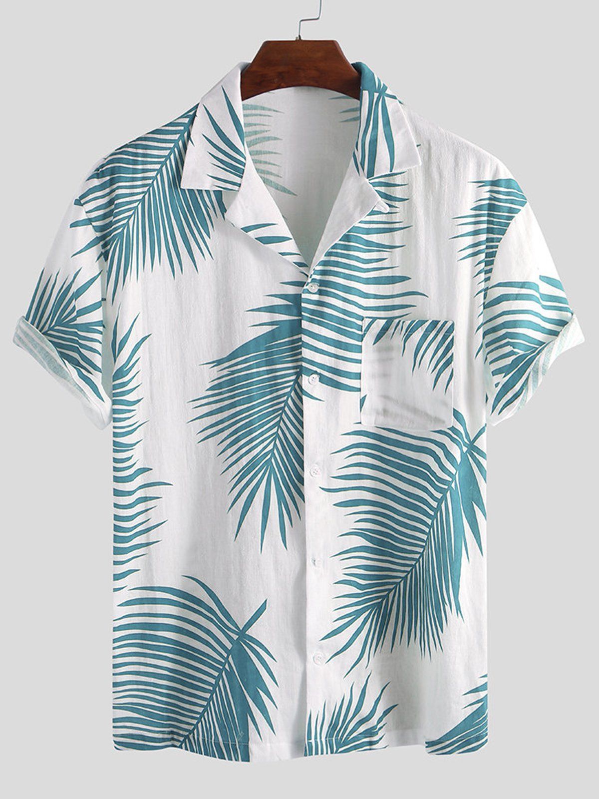 green White Summer Bohemian Shirt with Leaf Design