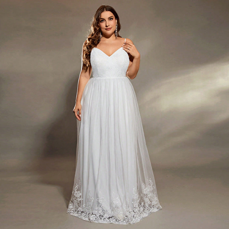 lace White V-Neck Sleeveless Boho Plus Size Wedding Dress