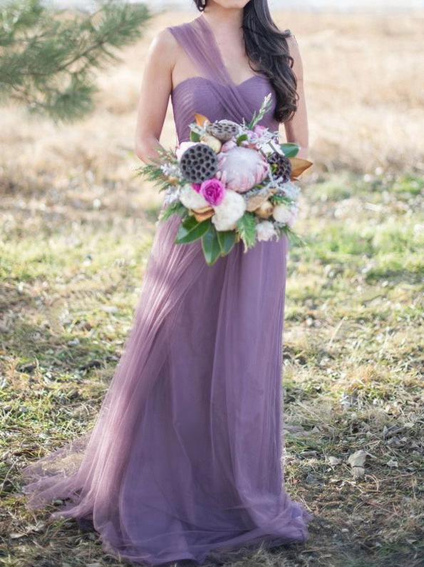 Purple Boho Bridesmaid Dress with Strapless Design