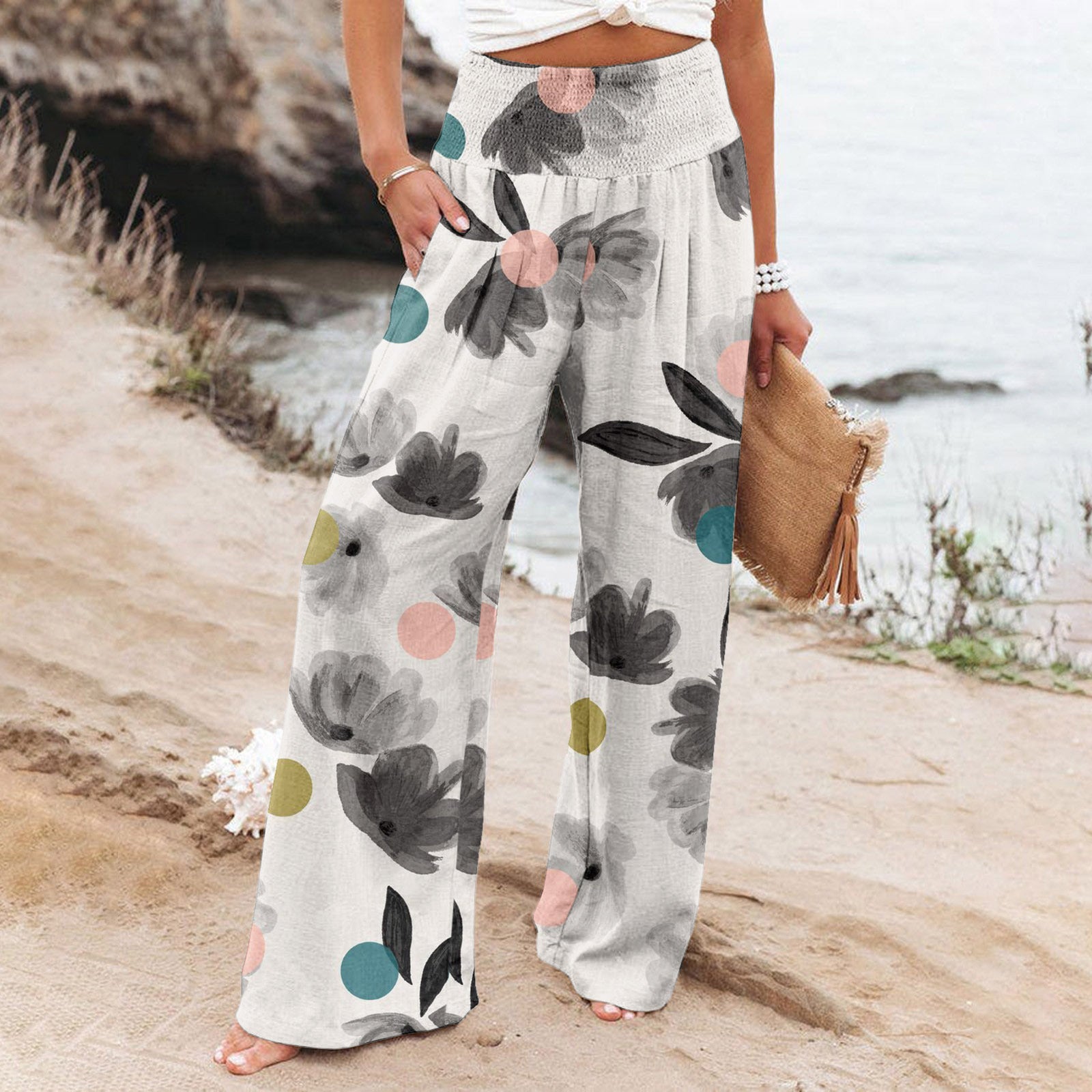 lotus Elastic Waist Boho Pants Loose Fit